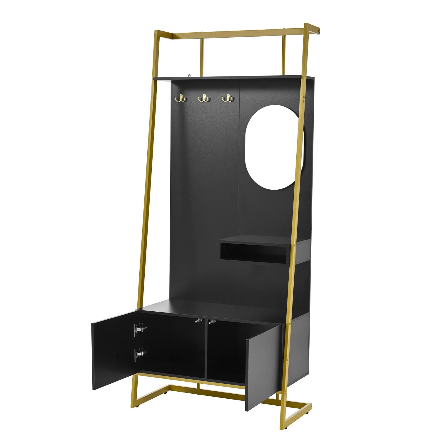 okwish Garderoben Set mit Spiegel Metallhaken Flur 78x38x180cm Schwarz