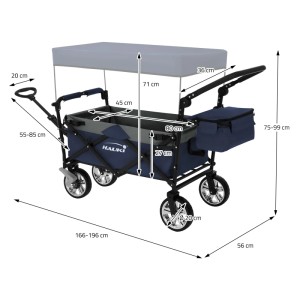 Hauki Bollerwagen XXL faltbar blau-grau mit Dach und Tasche. Handwagen für Camping und Ausflüge.