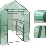 WOLTU Foliengewächshaus, 143x143x195 cm, halbtransparent grün, mit Stahlrohrrahmen und Regalen.