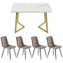 Merax Essgruppe 5-tlg mit 117x68cm Esstisch  4 Samtstühle Braun  Tischbeine Gold_8