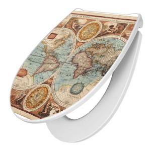 Banjado WC-Sitz mit Absenkautomatik, Motiv historische Weltkarte, aus Duroplast.