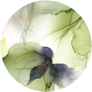 Runde, selbstklebende Tapete mit grün-grauen Farbverläufen und abstrakten Motiven.