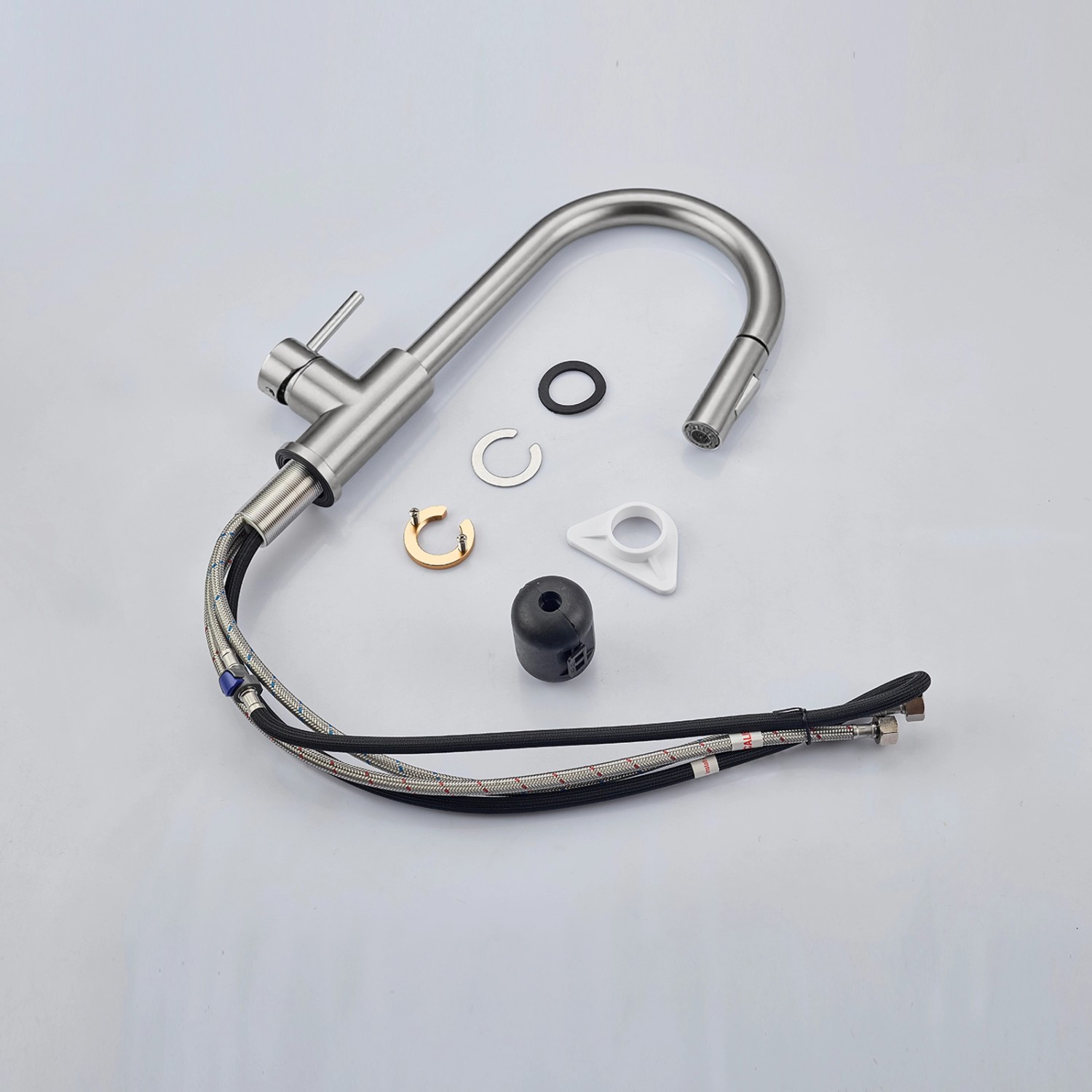 AICA Säulenbrause-Wasserhahn Silber Zwei Wasserauslassmodi Küche Mischbatterie Ausziehbar 360° Drehbar Einhand-Spültischarmatur Bad Küchenarmatur_9