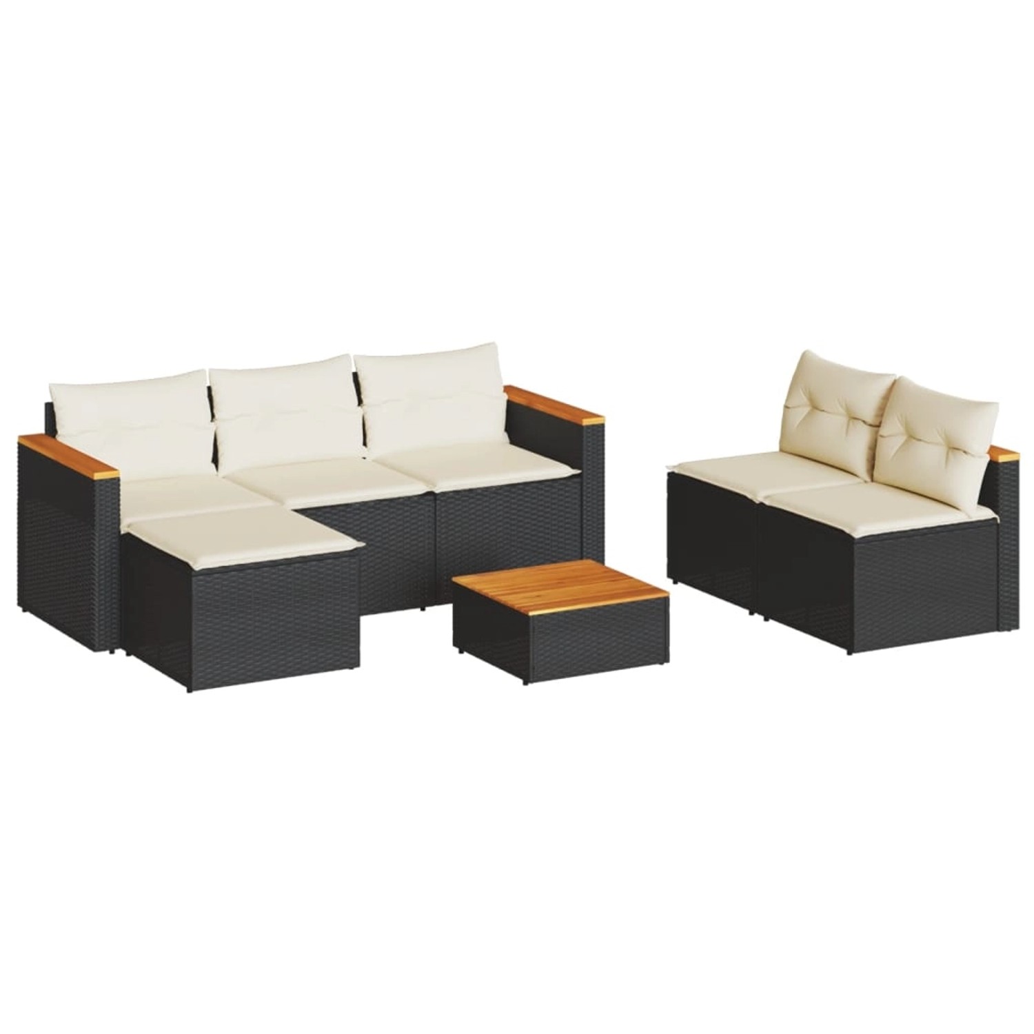 vidaXL 5Tlg Garten-Sofagarnitur mit Kissen Schwarz Poly Rattan Akazie 32135 günstig online kaufen