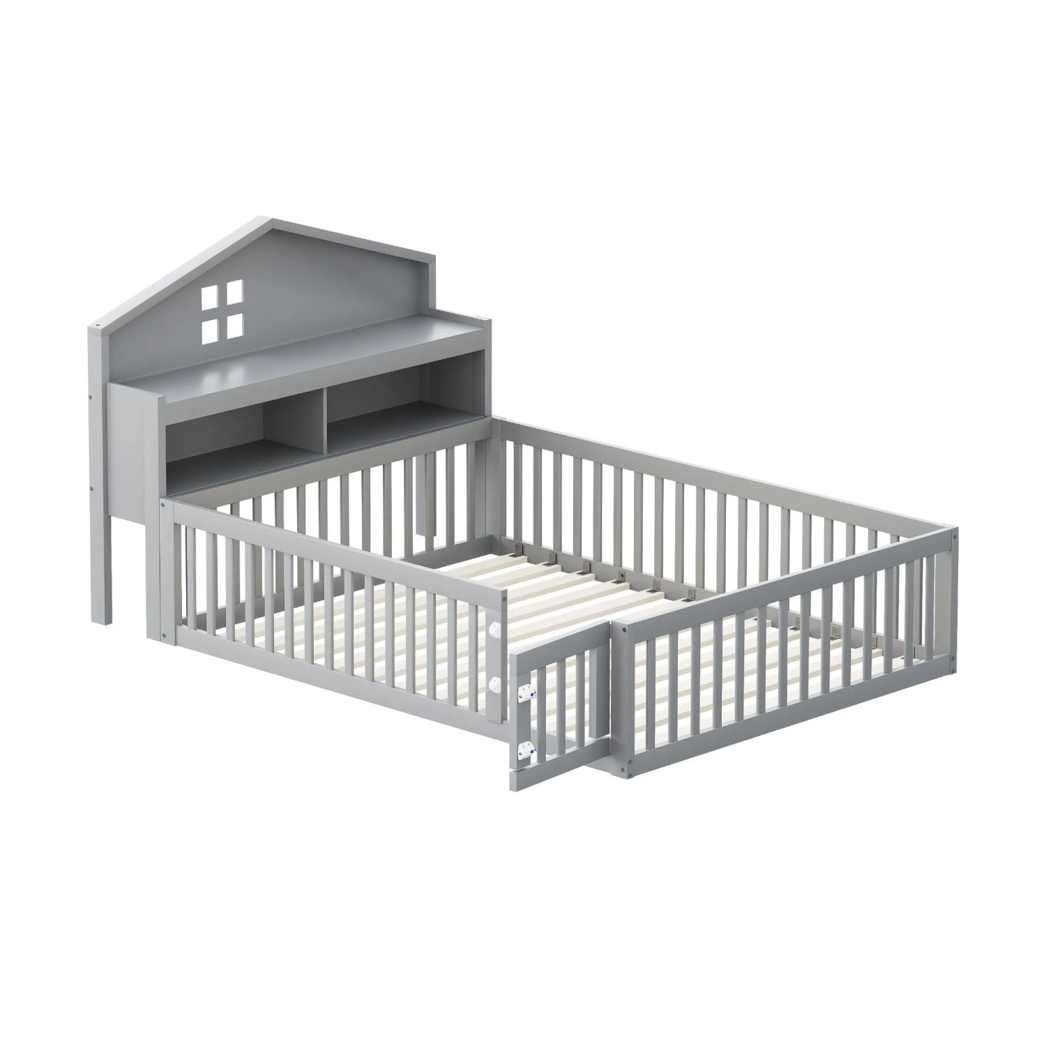 Merax Kinderbett 140x200cm Massivholz Hausbett Grau