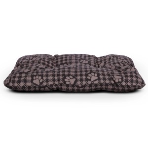 Braunes Hundekissen 60x80 cm mit Karomuster und Pfotenabdruck als bequemer Hundekorb.