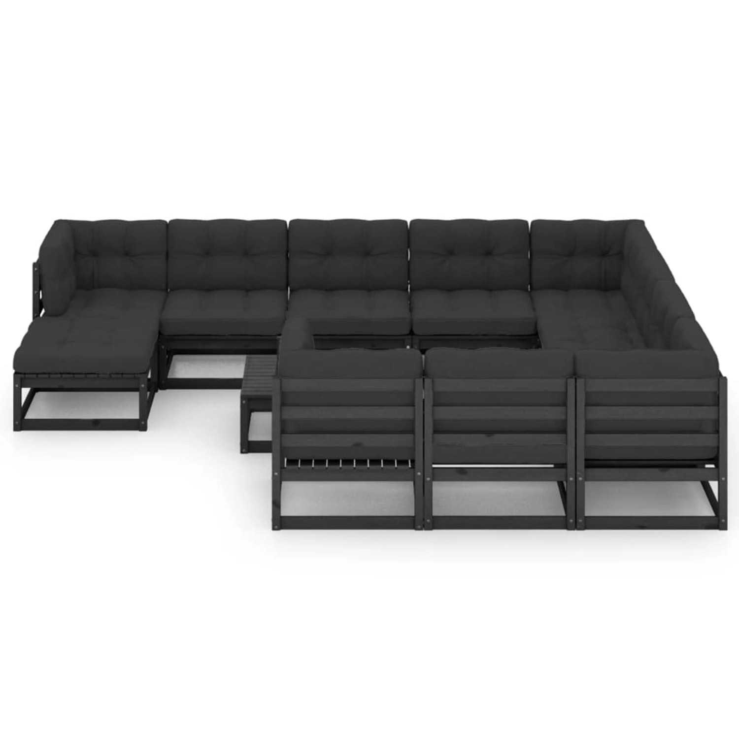 12-tlg. Garten-lounge-set Mit Kissen Schwarz Kiefer Massivholz günstig online kaufen