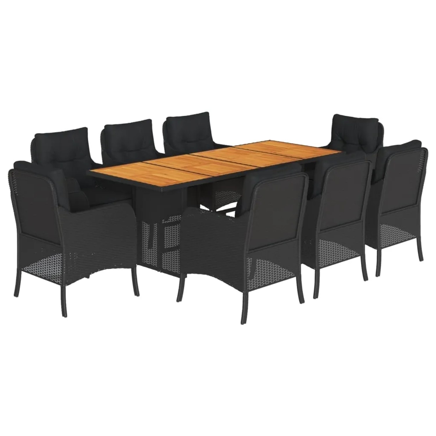 vidaXL 9-Tlg Garten-Essgruppe mit Kissen Schwarz Poly Rattan 3211897