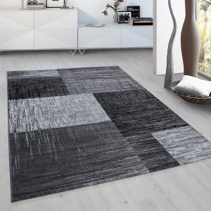 Ayyildiz Kurzflorteppich Plus 8001, schwarz-grau, 80x300 cm. Moderner Teppich mit geometrischem Muster.