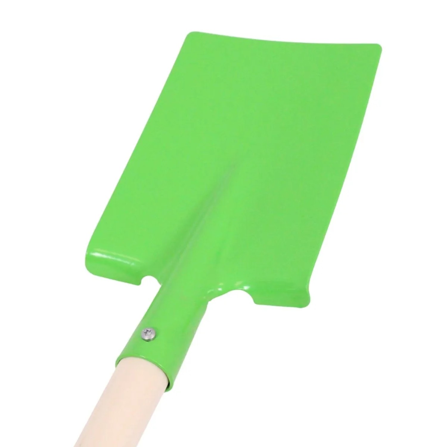 Grüner Galaflor Kinderspaten mit Metallblatt und Holzstiel. Robuste Kinderschaufel für Garten und Sandkasten.