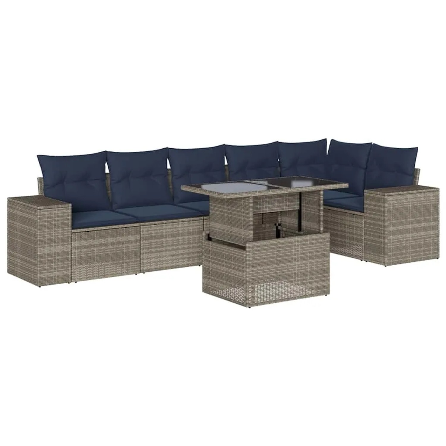 vidaXL 7-Tlg Gartensofa-Set mit Kissen Grau Polyrattan 3269181 günstig online kaufen