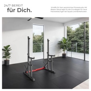 Tectake Squat Rack Creed, multifunktionales Fitnessgerät mit Ablagen, schwarz.