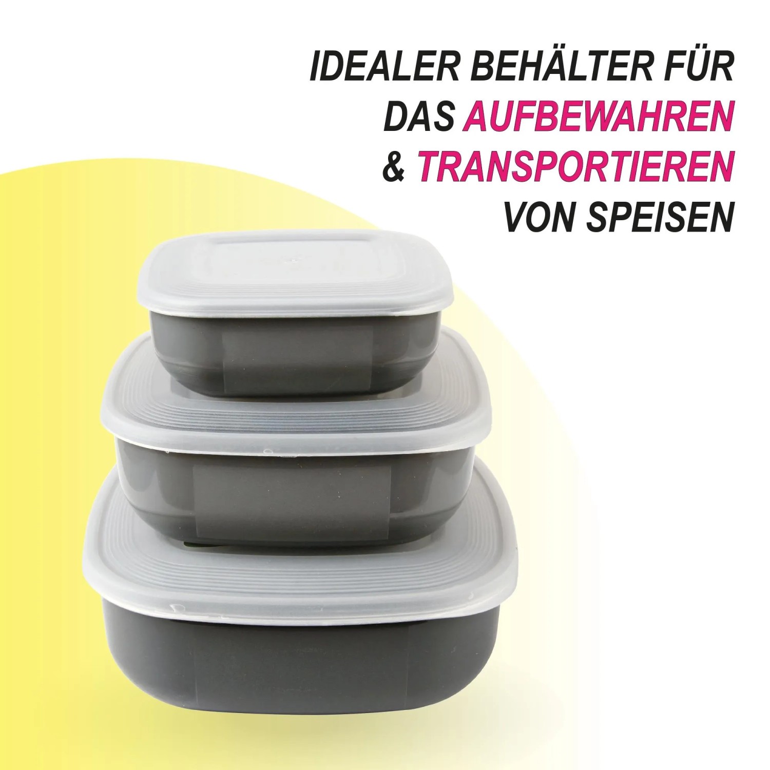 Bestgoodies Vorratsdosen 9er Set, eckig, grau, gestapelt. Ideal zur Aufbewahrung von Lebensmitteln.