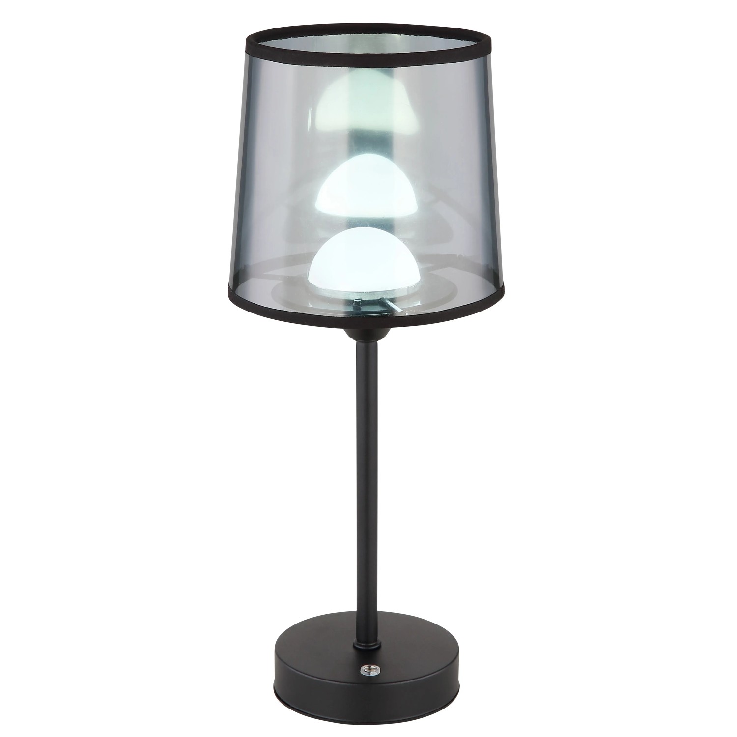 Schwarze, matte Globo Tischleuchte Lunki, 35 cm, mit rauchfarbenem Schirm und LED-Licht.