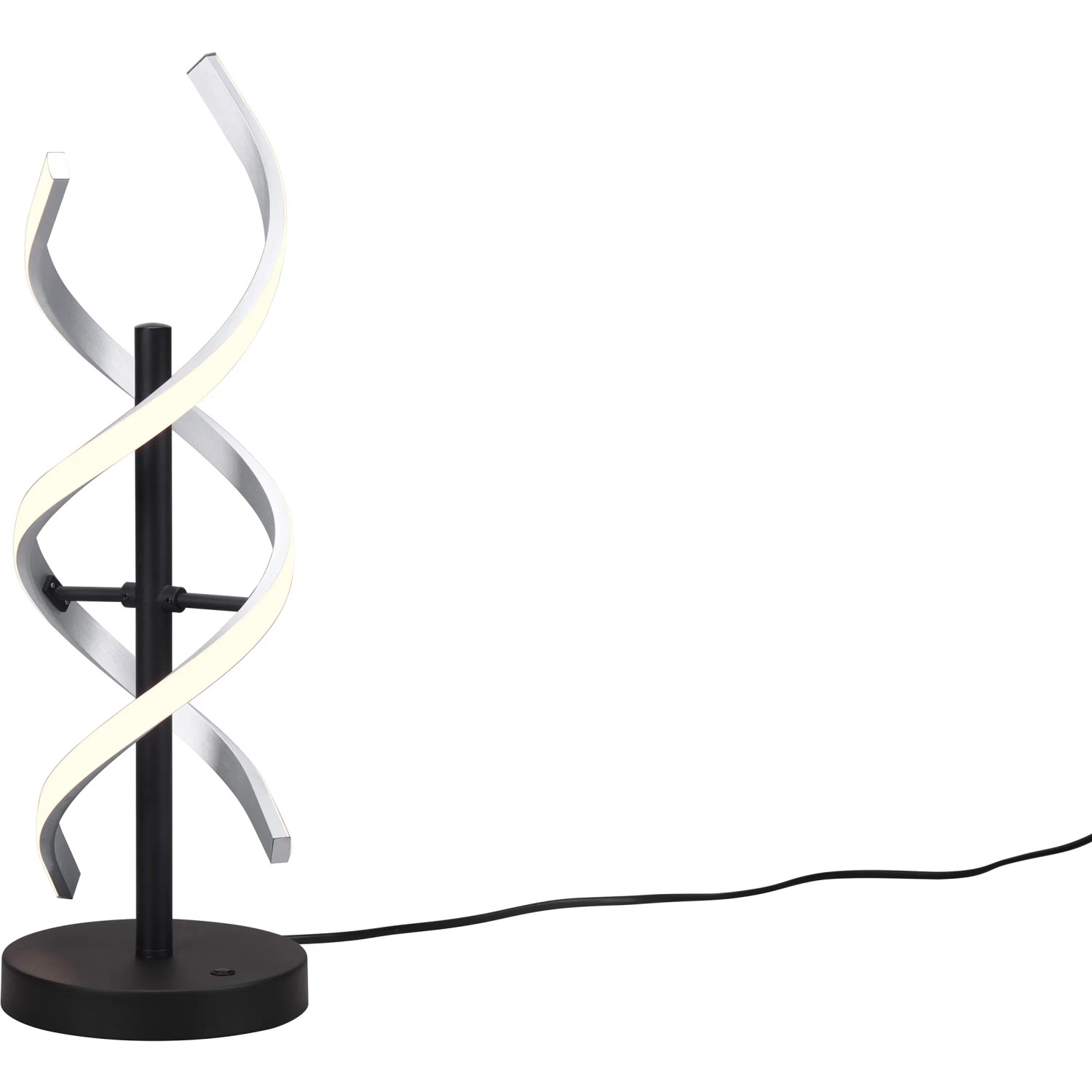 Trio Tischleuchte Sequence, gebürstetes Aluminium, spiralförmiges Design für Wohn- und Schlafbereich.