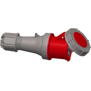 CEE-Kupplung, 5-polig, 63A, 400V, IP67, rot, für Starkstrom-Anwendungen.
