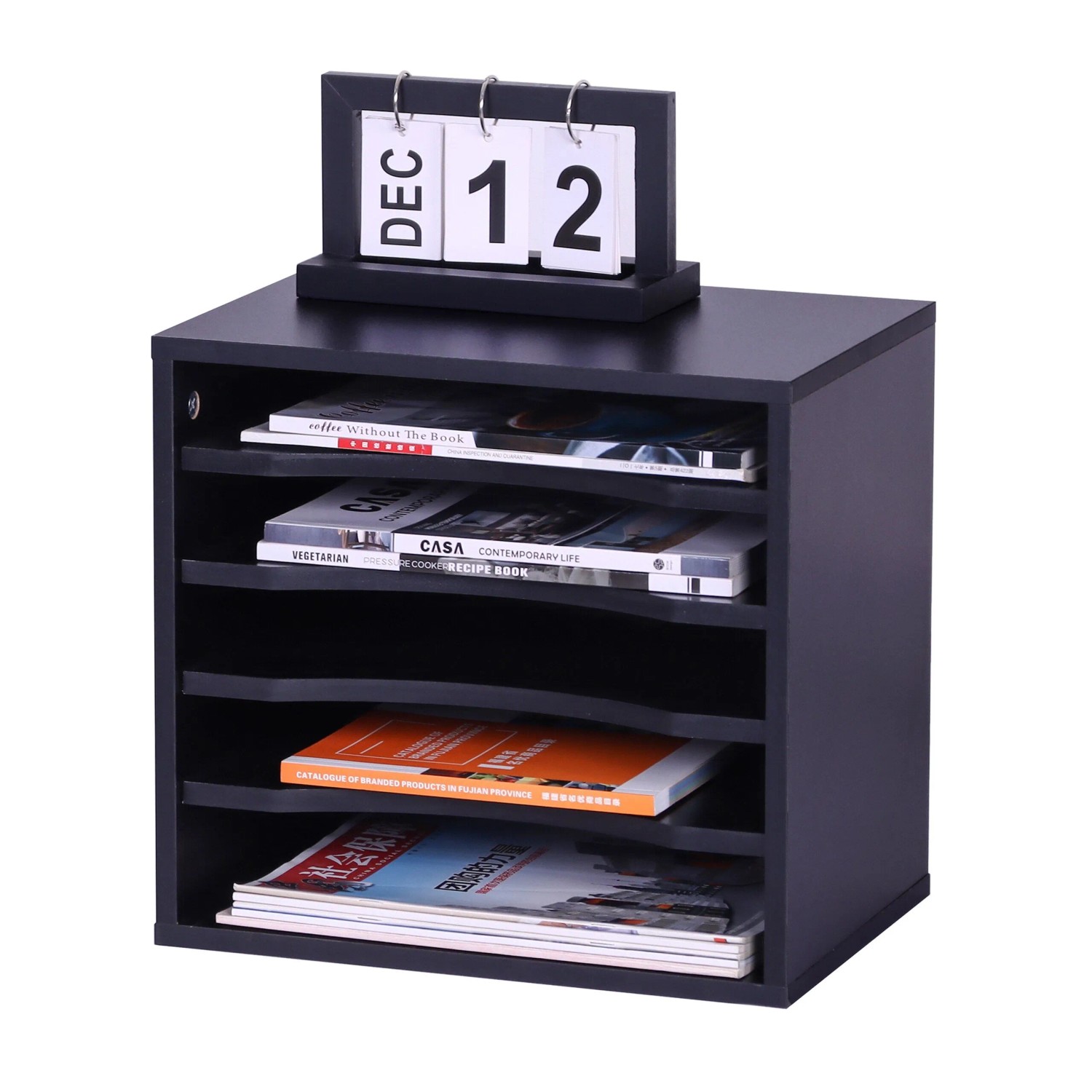 Relaxdays Dokumentenablage PB Schwarz 5 Fächer 33 cm x 35,5 cm x 25 cm 5,6 kg