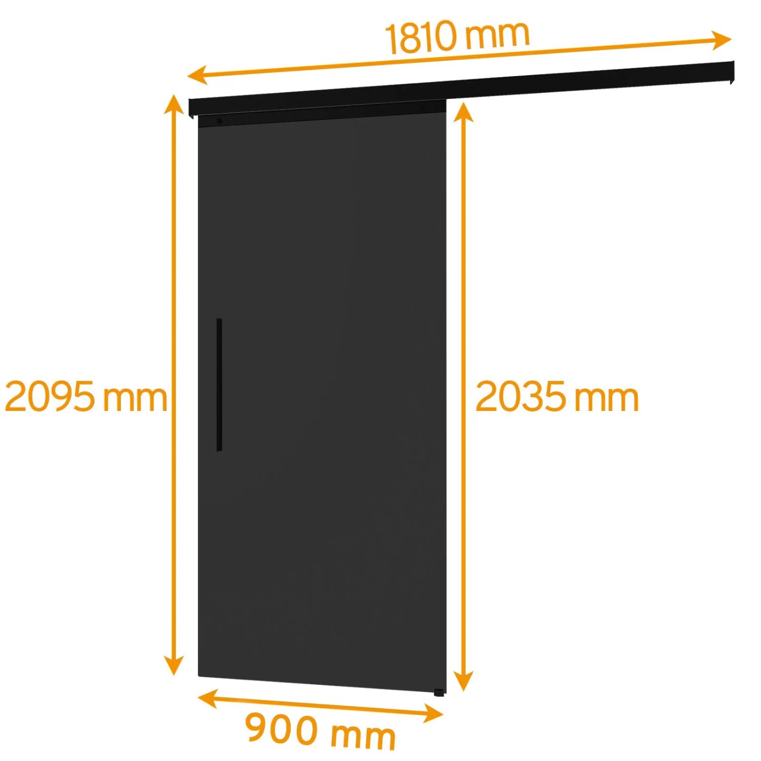 inova Glasschiebetür, schwarz, satiniert, 900x2035mm, Komplettset mit Griff und Softclose.