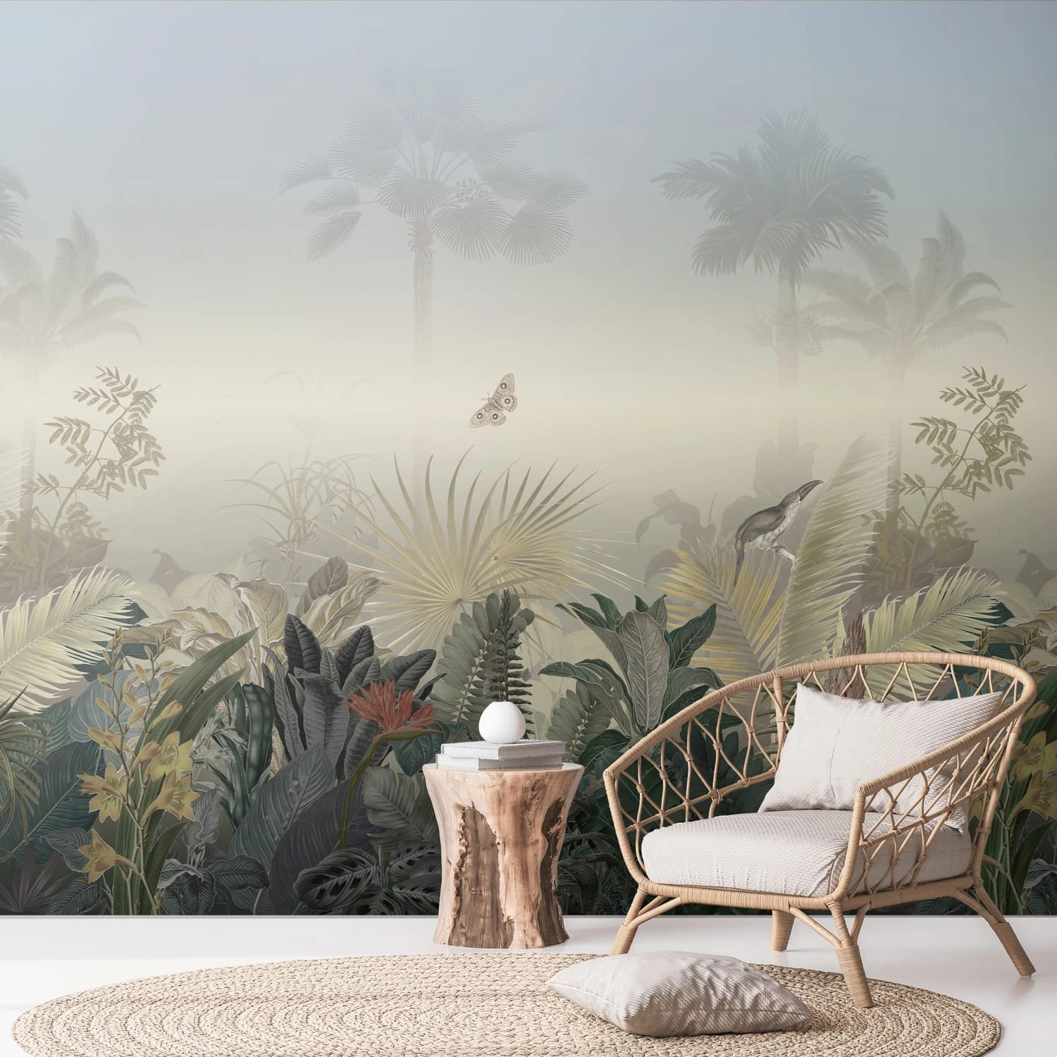 PROFHOME 392701-GU Fototapete Dschungel Matt Blau Grün Grau 2,65 m x 2,8 m günstig online kaufen