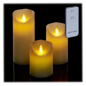Relaxdays LED Kerzen 3er Set Echtwachs Creme Mit Fernbedienung und Timer 17,5 cm x 7,5 cm