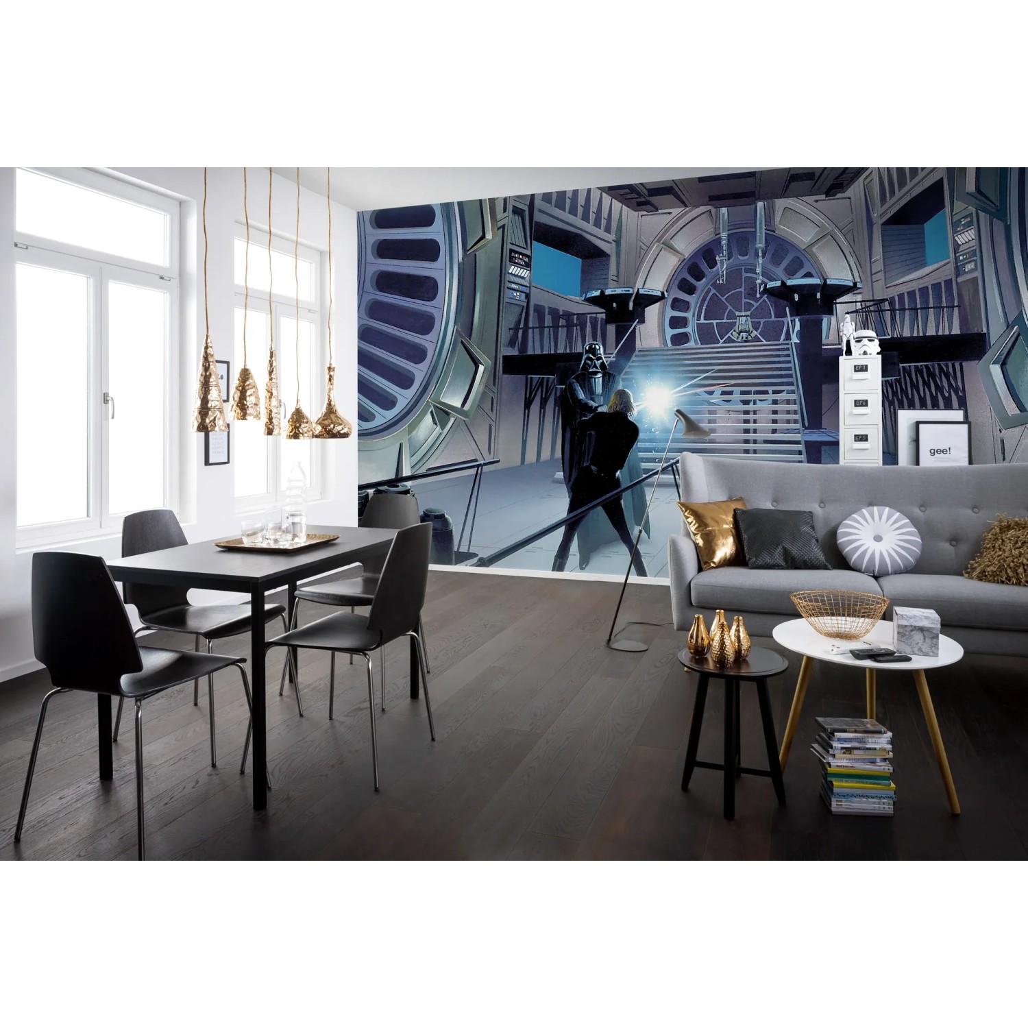 Komar Vlies Fototapete Star Wars Duell im Thronsaal, 500x250cm. Wohnraum mit Star Wars Wandbild.