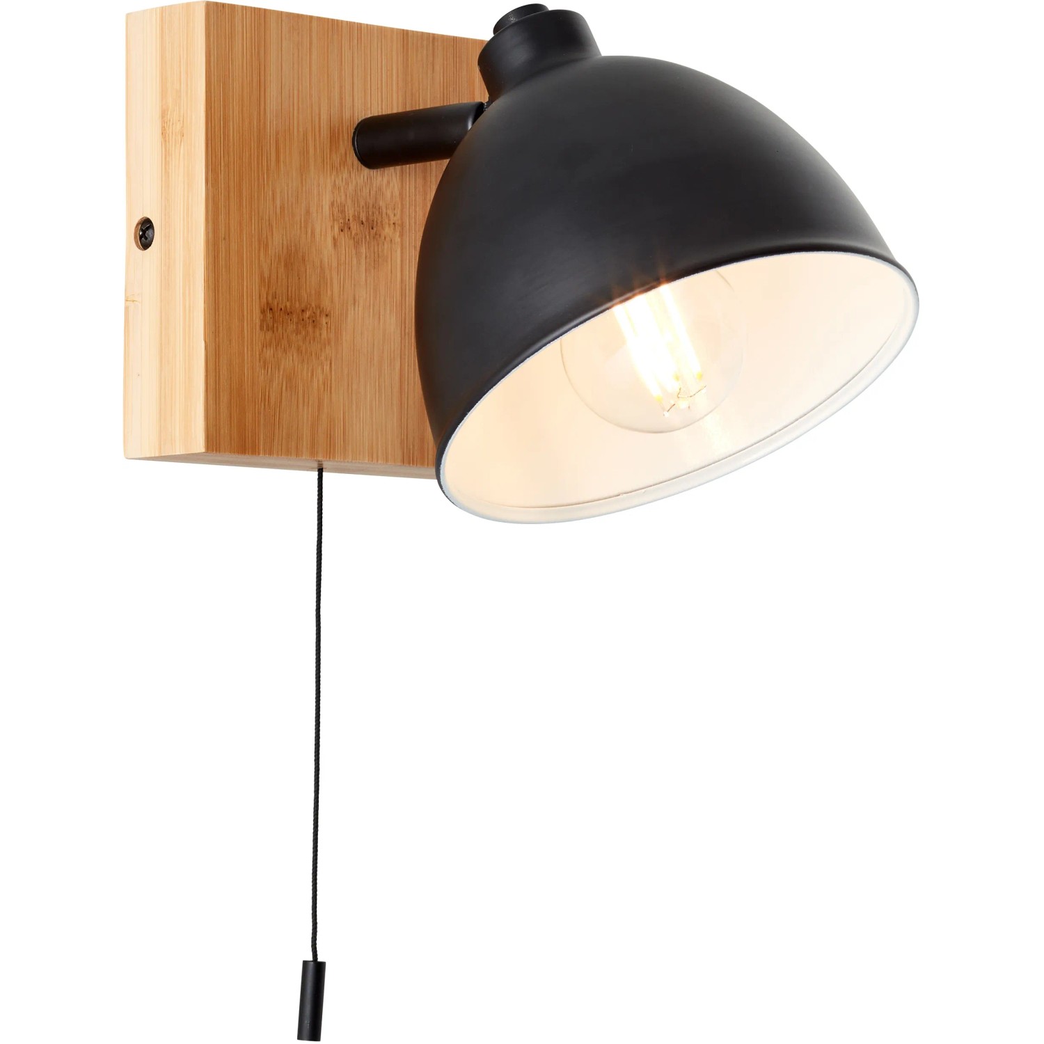 Wandleuchte Celia von Brilliant, schwarz matt mit Bambus, mit Zugschalter.