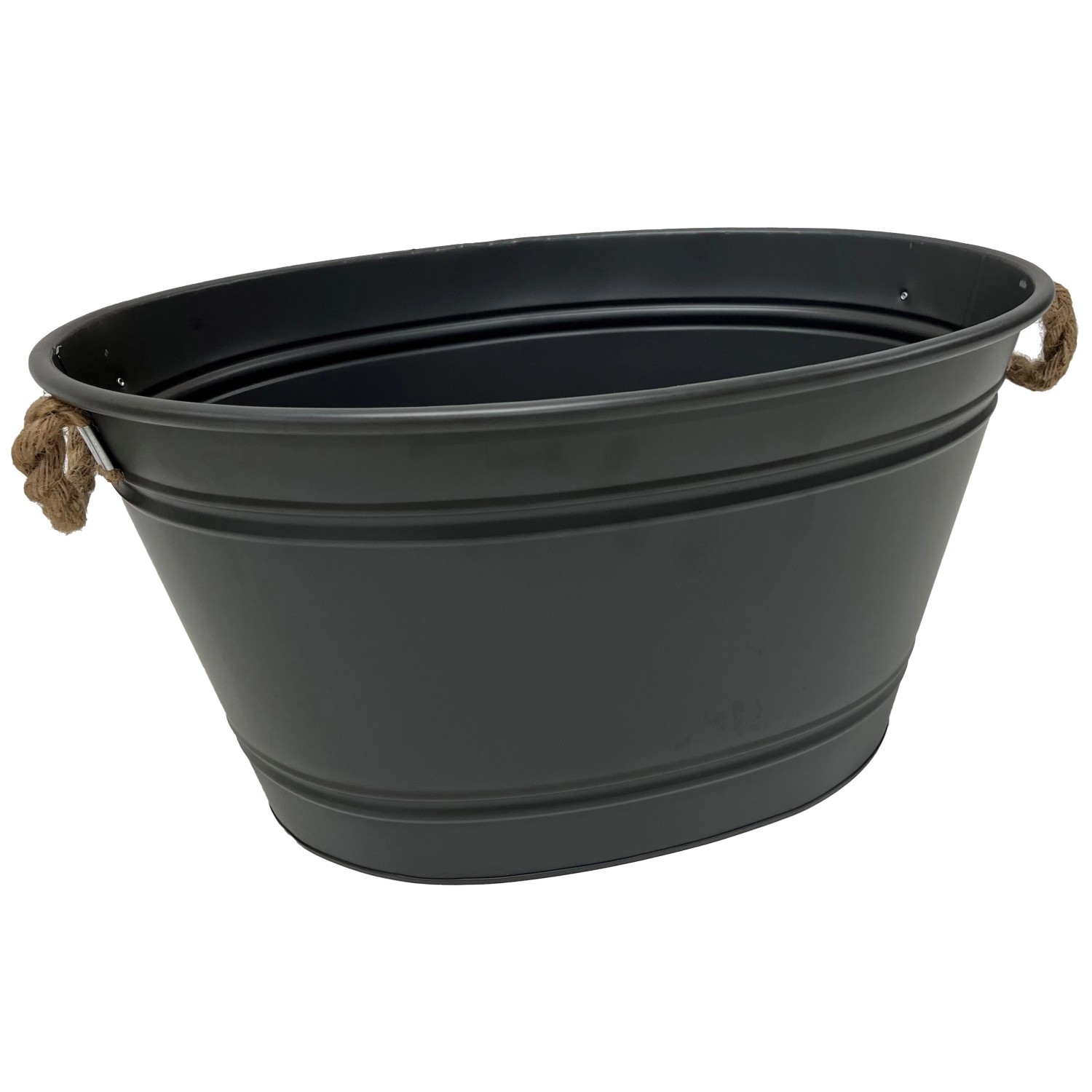 Ovale, graue Zinkwanne mit zwei Seilgriffen, geeignet als Pflanzkübel für Innen und Aussen.