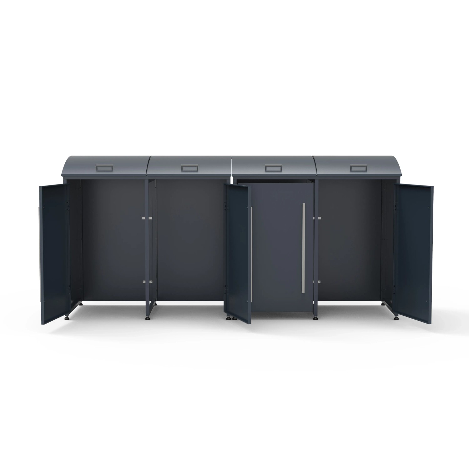 Westmann Mülltonnenbox Moderna für 4 Tonnen (je 240 l) in Anthrazit, mit geöffneten Türen.