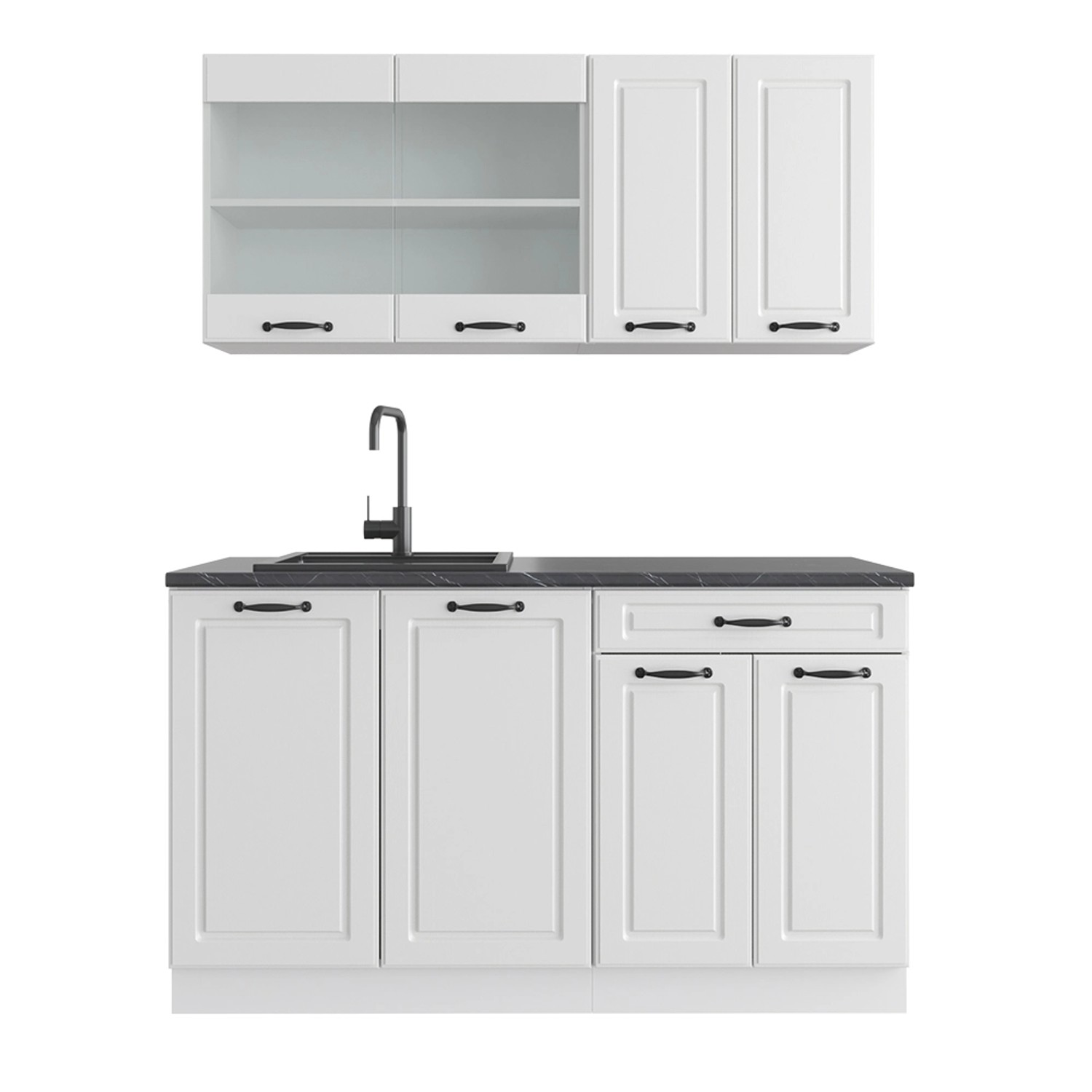 Vicco R-Line Singleküche Weiß Landhaus/Weiß 140 cm ohne Arbeitsplatte günstig online kaufen