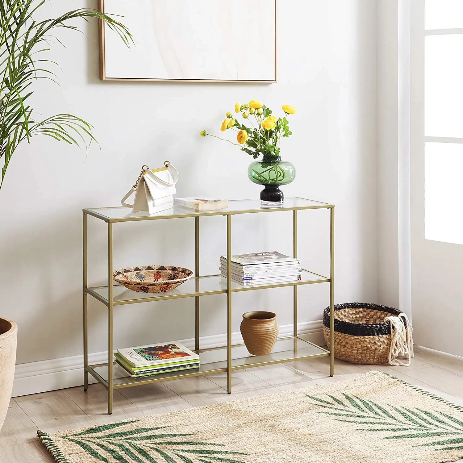 Vasagle Konsolentisch schmal Gold Glas 100 x 30 x 73 cm kaufen bei OBI