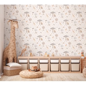 A.S. Creation Vliestapete Tiere beige-blau im Kinderzimmer mit Safari-Deko.