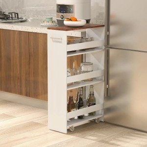 Costway Küchenwagen mit 4 Etagen, weiß und braun, für Küche, Bad oder Büro.
