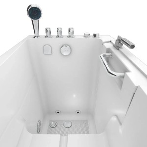 AquaVapore Sitzbadewanne mit Tür, Whirlpool Funktion, Armaturen und Handbrause. Rechteckige, weiße Badewanne.