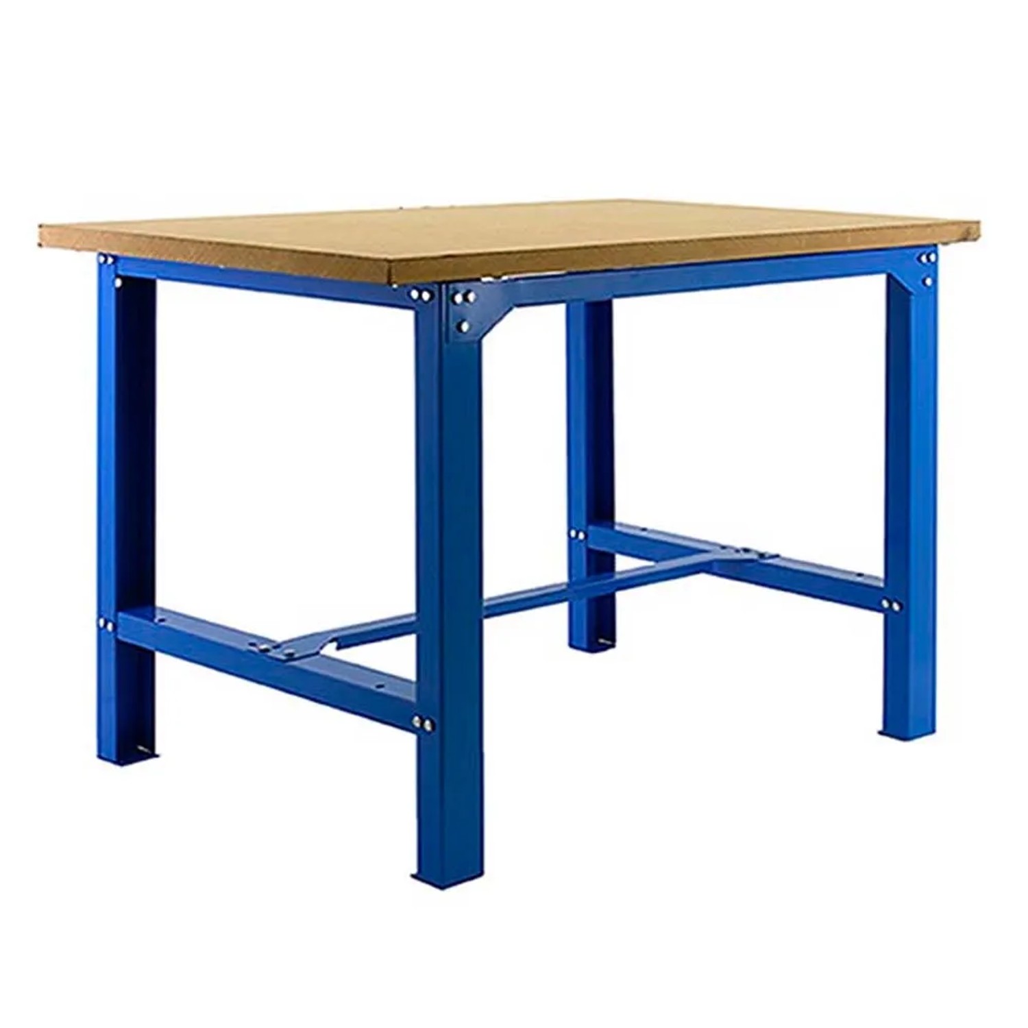 PROREGAL Werkbank Buffalo Wood, 87x150x75 cm, 600 kg Traglast, blaues Metallgestell, Holzplatte.