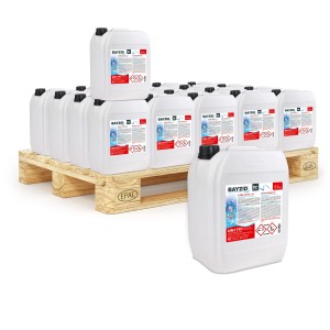 Palette mit 4 Kanistern Bayzid Chlor 13% Flüssig, je 12,5kg, zur Pool Desinfektion.