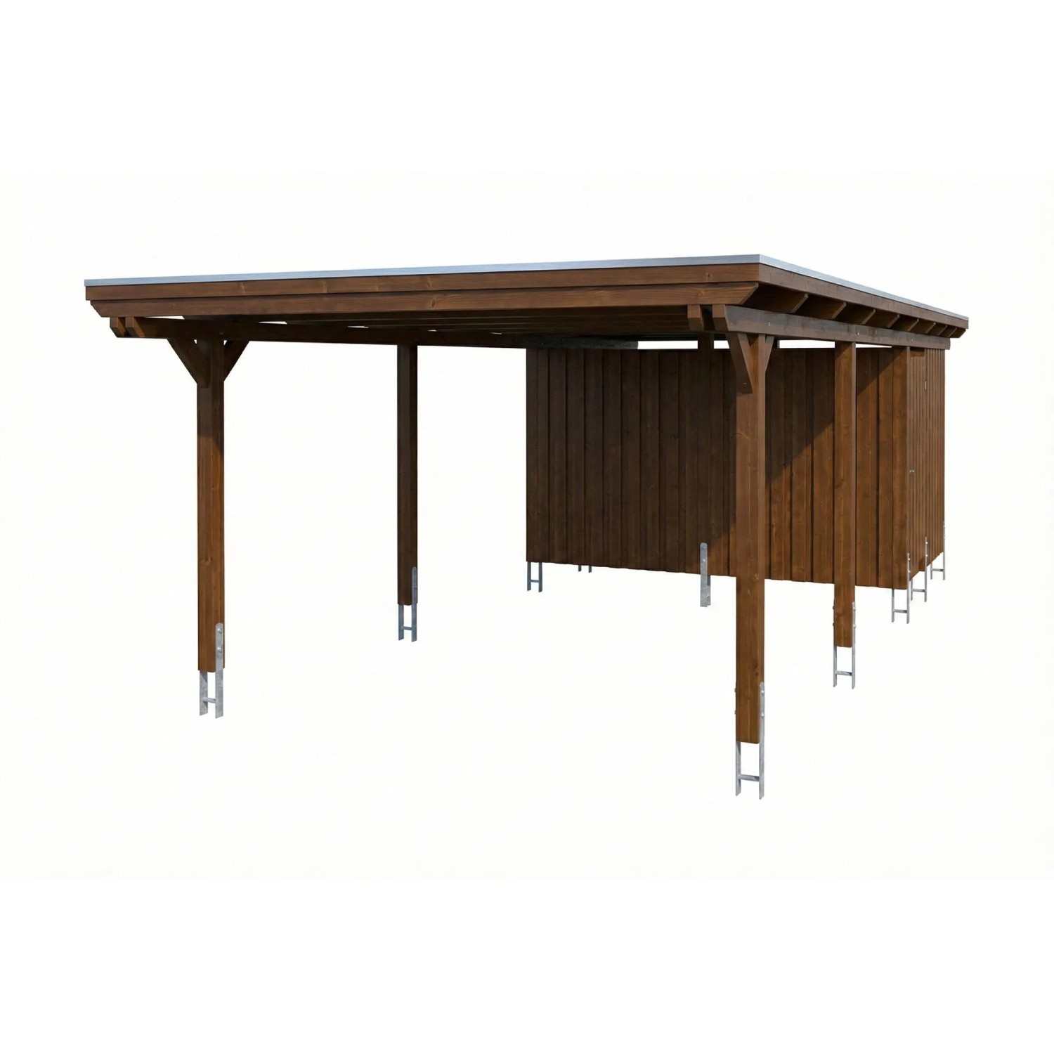 Skan Holz Carport Emsland EPDM-Dach mit Abstellraum 402 cm x 846 cm Nussbaum