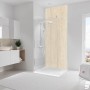 Beige Schulte Duschrückwand Softtouch DecoDesign Kalkstein in moderner Dusche.