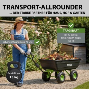 TRUTZHOLM Gartenwagen Kippbar Tragkraft 300 kg Schwarz Grün