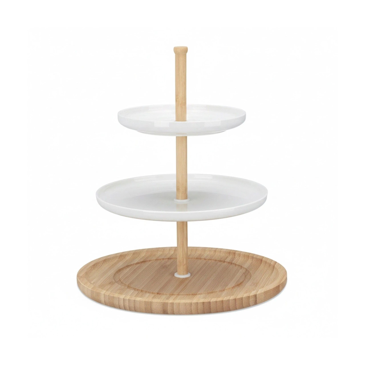 Relaxdays Etagere Bambus Keramik Weiß 3 Ebenen 36 cm x 30 cm x 30 cm 1,7 kg
