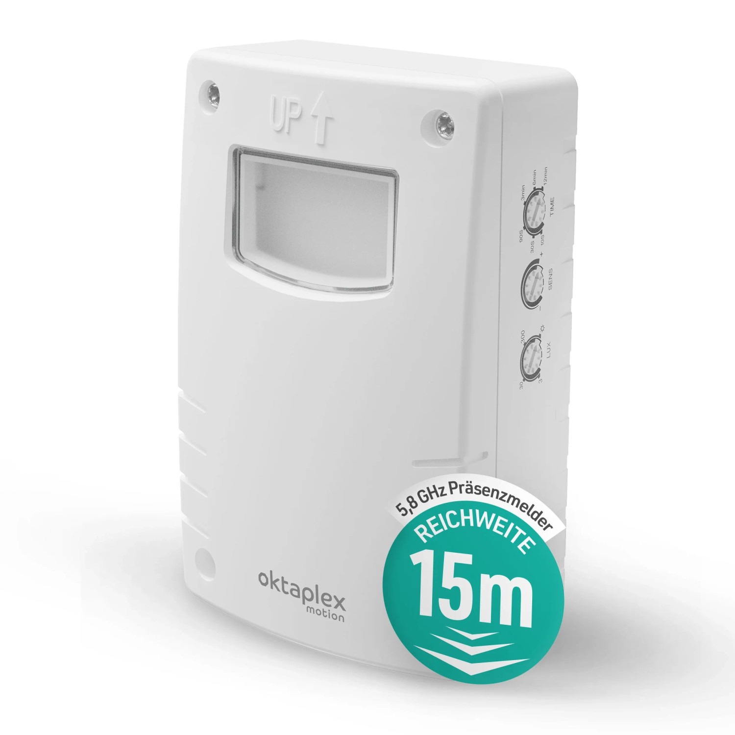 Oktaplex Pit Aufputz-Präsenzmelder Wand HF 5,8 GHz Radar 180° 15m Innen Außen IP65 Bewegungsmelder LED 230V Weiß