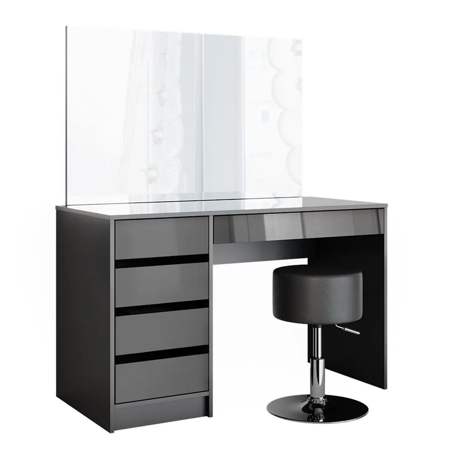 Vicco Schminktisch-Set Sherry Anthrazit 120 x 145 mit Spiegel und Hocker