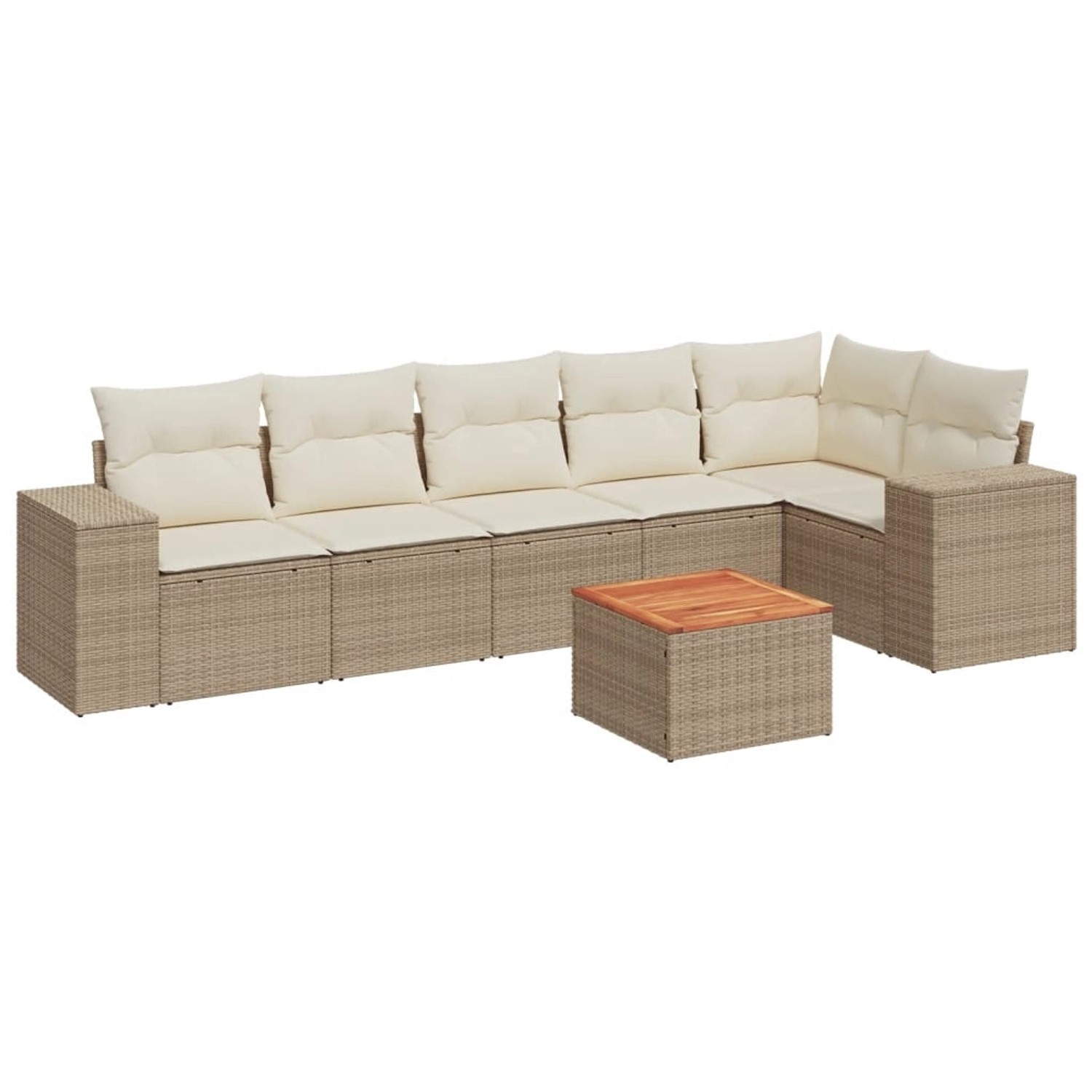 vidaXL 7-Tlg Garten-Sofagarnitur mit Kissen Beige Poly Rattan 3225456