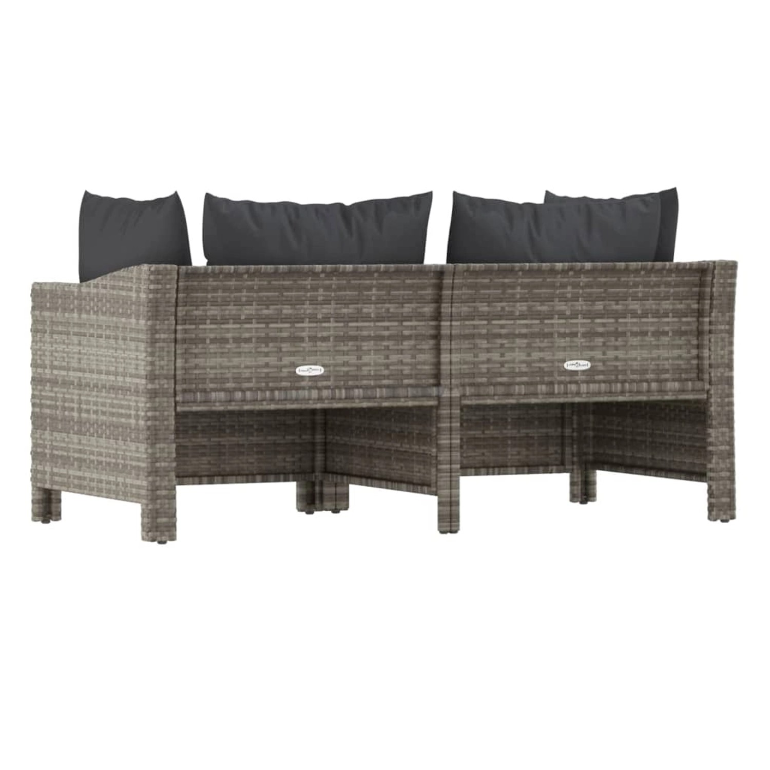 Graues 2-tlg. vidaXL Garten-Lounge-Set aus Polyrattan mit dunklen Kissen.