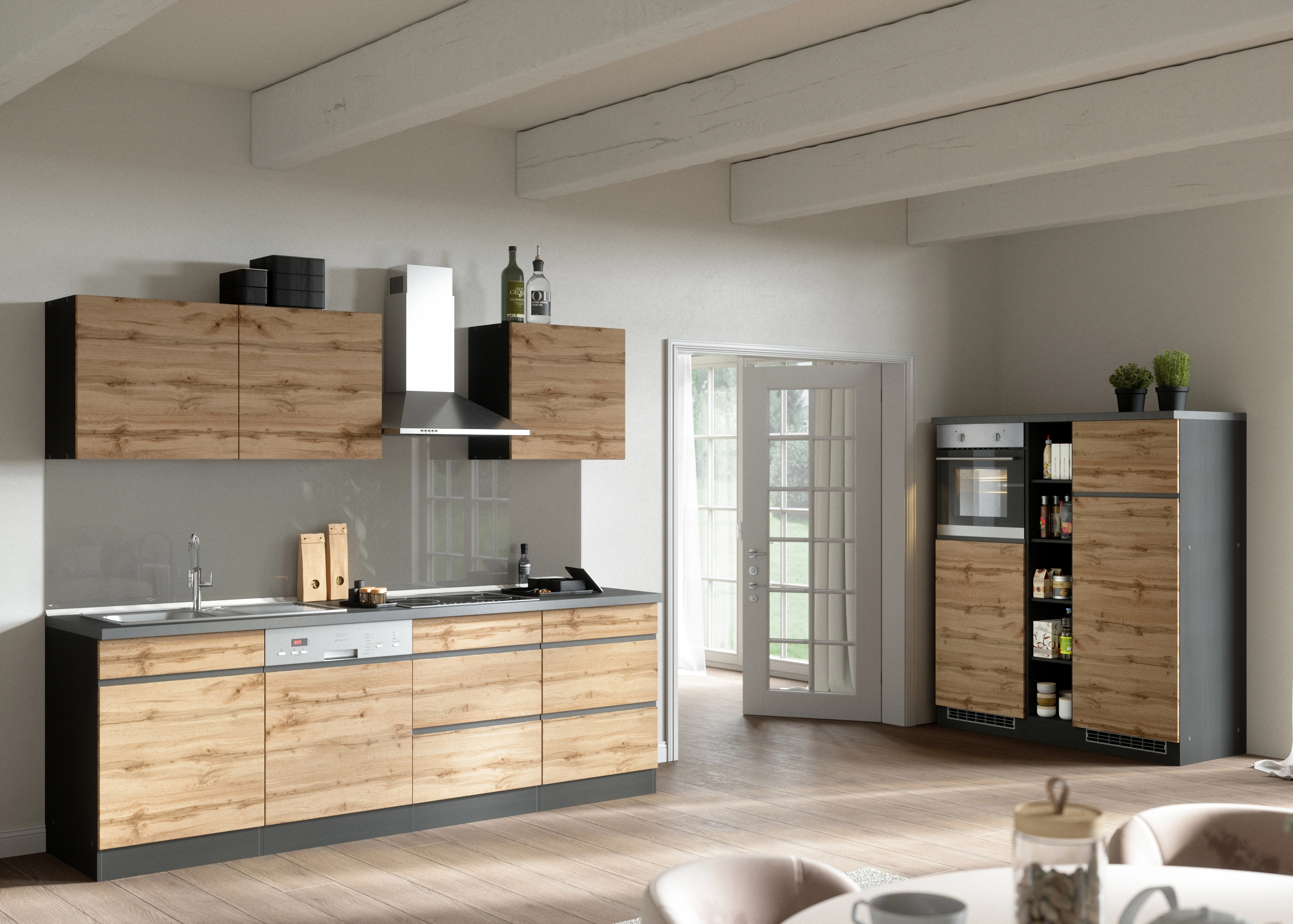Turin Auszügen Möbel 60 cm OBI kaufen Küchenunterschrank Wotaneiche/Graphit Held bei mit