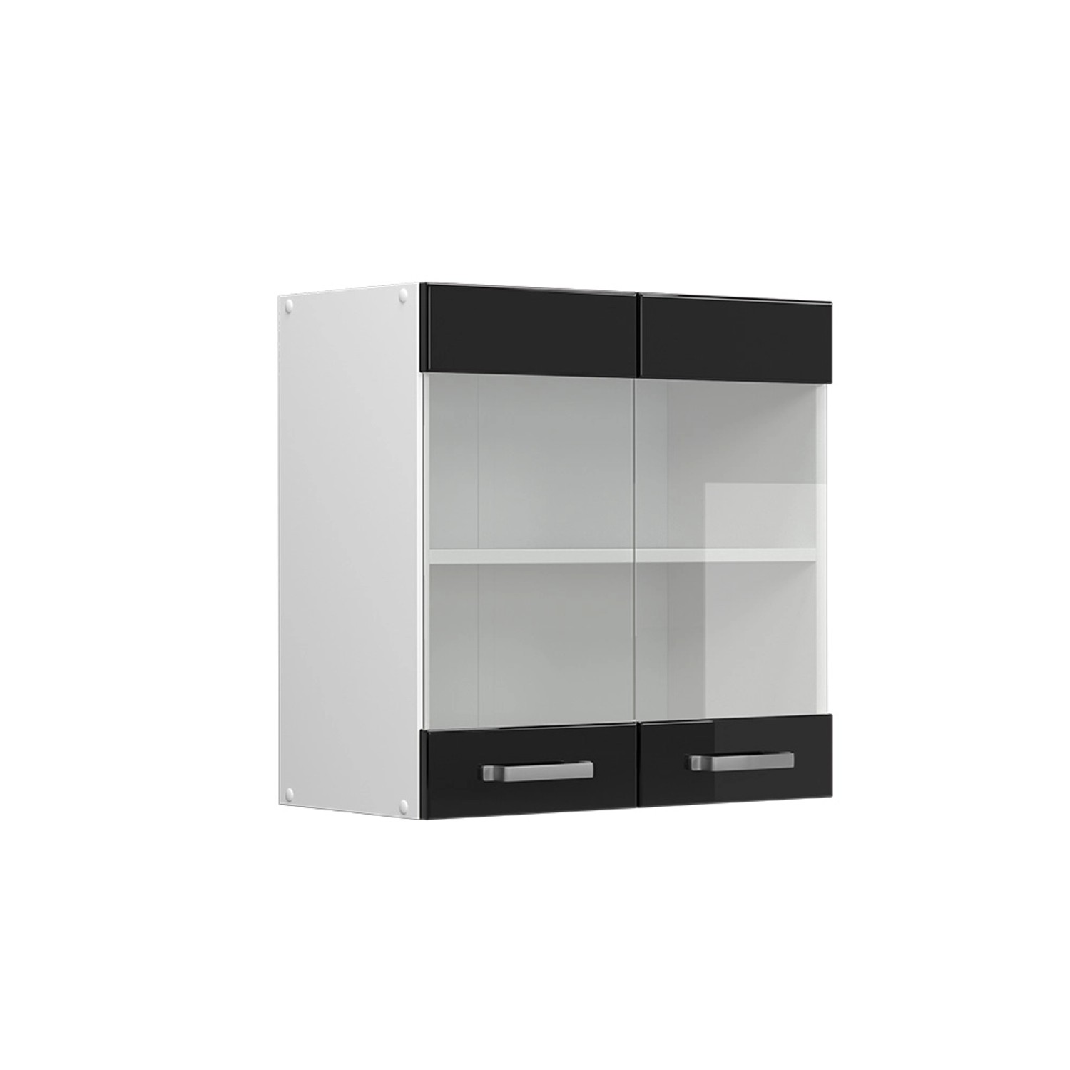 Vicco Küchenglasschrank R-Line Glashängeschrank Schwarz Hochglanz/Weiß 60 cm