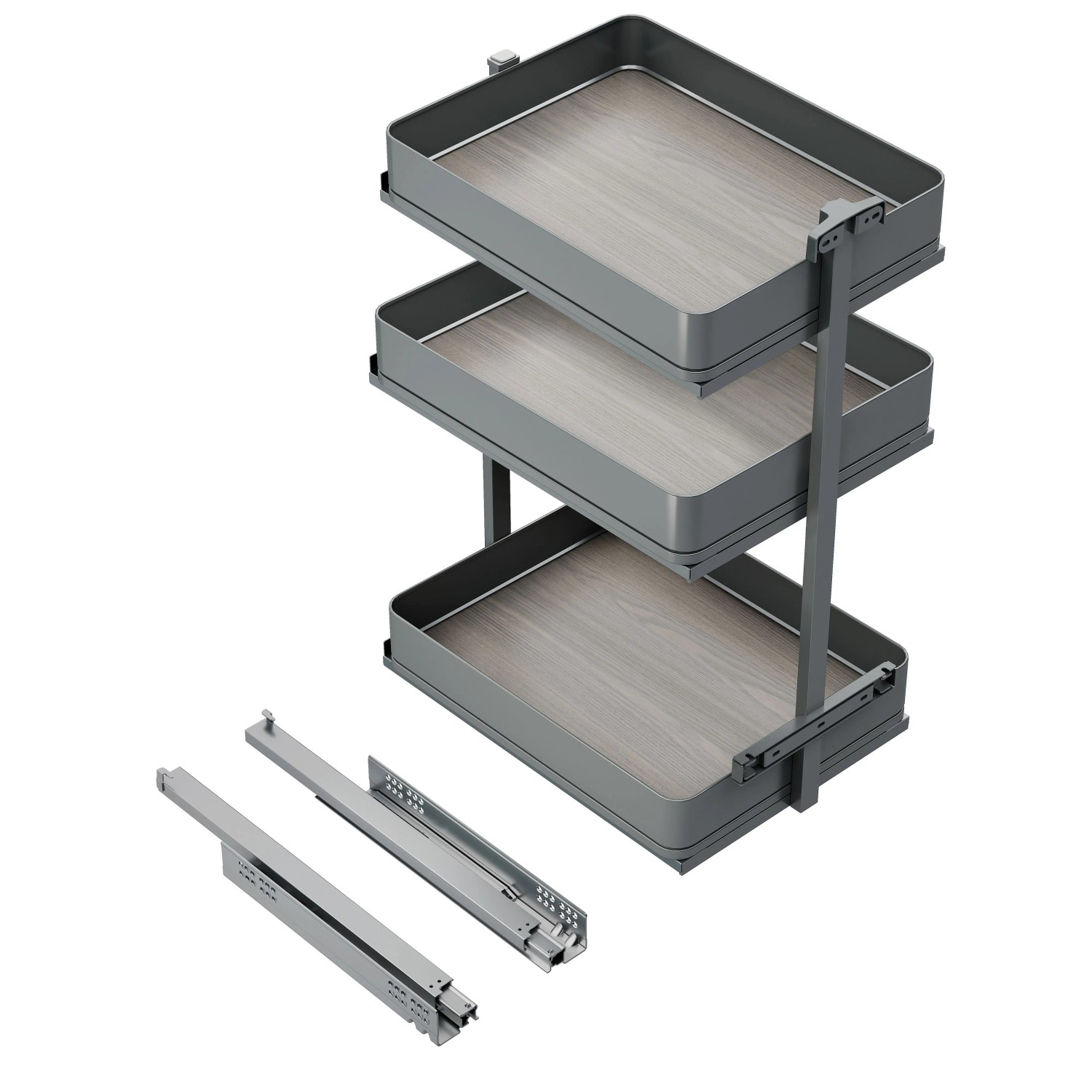 Emuca Harmony-Ausziehwagen mit Soft-Close Modul Breite 400 mm Höhe 700 mm Stahl und Holz Anthrazitgrau