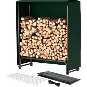 TTL GARDEN Kaminholzregal S mit Holz, Schutzplane und Gitterboden. Holzlager für Kaminholz.