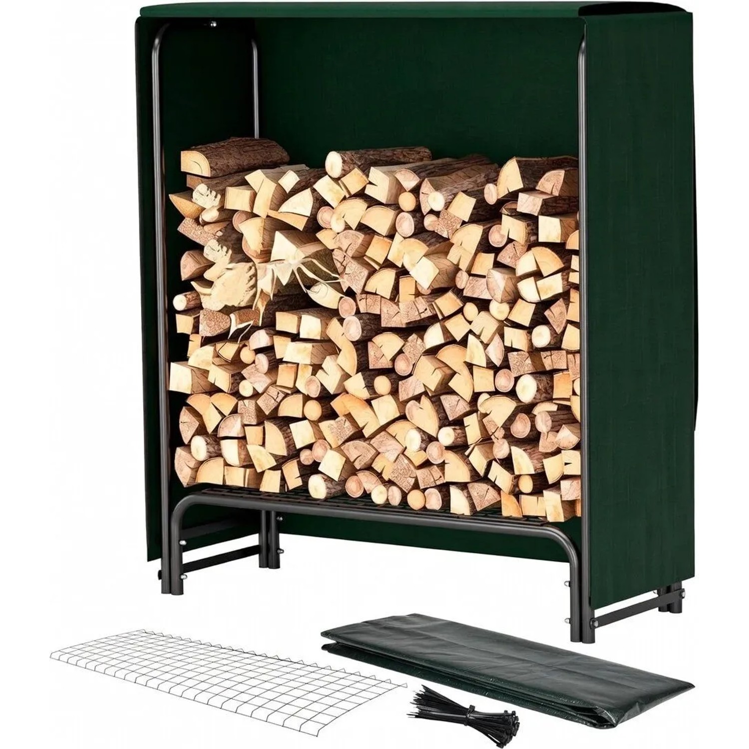 TTL GARDEN Kaminholzregal S 100×36×116 cm mit Schutzplane bis 200 kg – Holzlager Outdoor Indoor Pulverbeschichteter Stah...