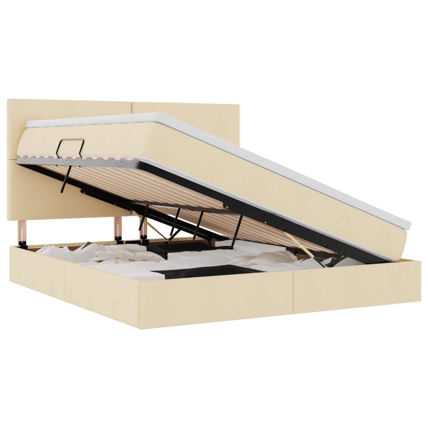 Thumbnail - vidaXL Bett mit LED-Lichtleisten mit Kopfteil Creme 180 x 200 cm Stoff 3372373