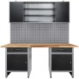 Ondis24 Werkstatt Set Wolle 160 cm mit Werkbank, Schrank, Lochwand und Sitznische.